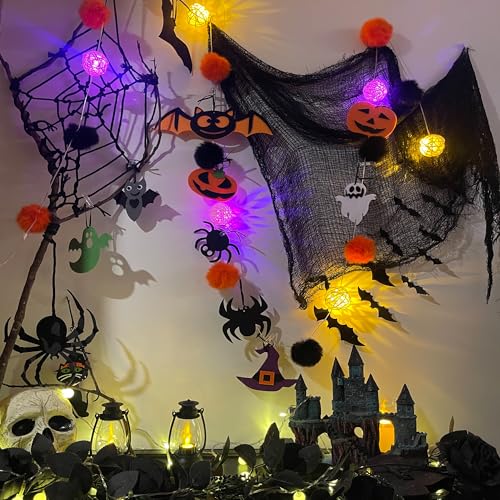 Halloween LED String Lights Banner with Felt Ornaments - Indoor Decor