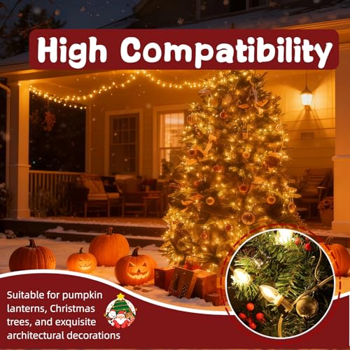 8.4ft Christmas Village Lights with 4 Warm White LED Bulbs - Adjustable & Energy-Efficient