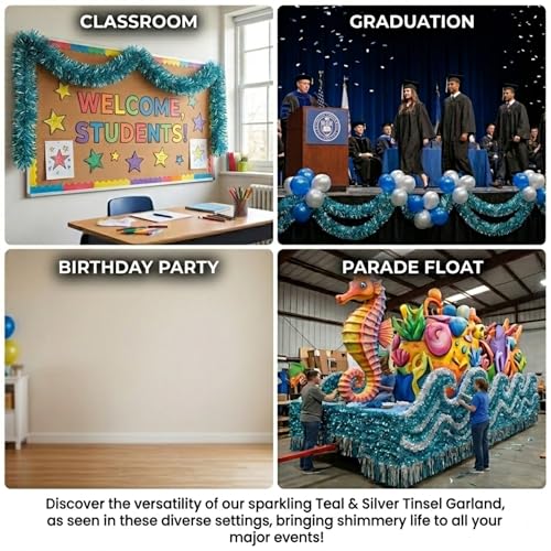 Teal Metallic Twist Garland - 4 Inch x 25 Feet Parade Float & Party Decor
