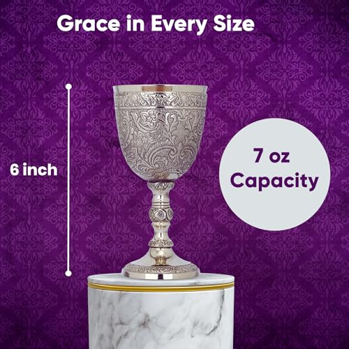 Brass Goblet - Medieval-Style Gold Embossed Chalice for Ceremonial Use, Wine & Gifts - 7 oz / 210 ml - Brass Goblet