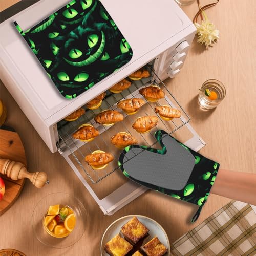 Halloween Ghost Face Heat-Resistant Oven Mitts & Pot Holder Set - Non-Slip Silicone Kitchen Gloves