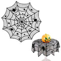 Halloween Black Lace Spider Web Tablecloth - 40 Inch Round Table Decor