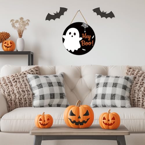 Halloween Door Sign Decor - Cute Ghost Bat Spider Web Welcome Wreath