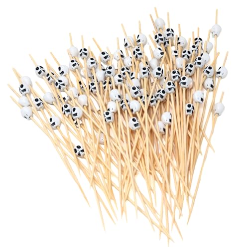 Skull Head Bamboo Cocktail Picks 100PCS Food Skewers for Fruit, Appetizers & Drinks