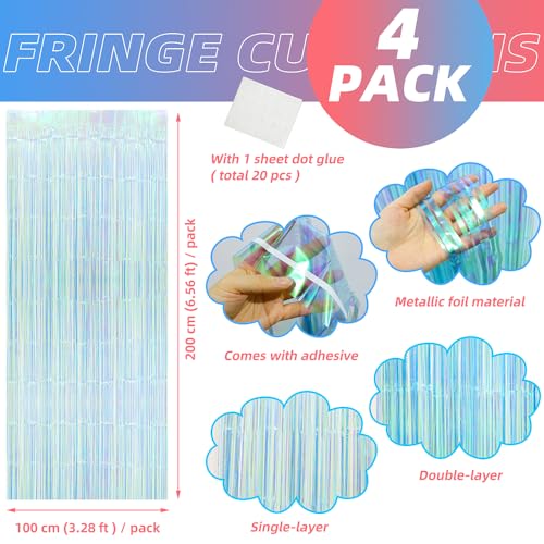Dazzle Blue Iridescent Tinsel Curtain Backdrop Garland for Photo Booth & Party Decor - 4 Pack