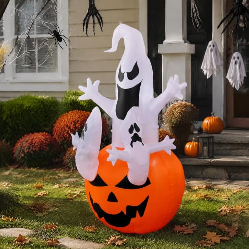 6ft Halloween Inflatable Ghost and Pumpkin Decor Set - Outdoor Spooky Decorations