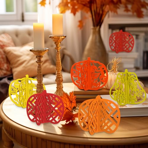 Hollow Wooden Pumpkin Craft Kit - 60 Pieces, 7.9 Inch Fall Decor