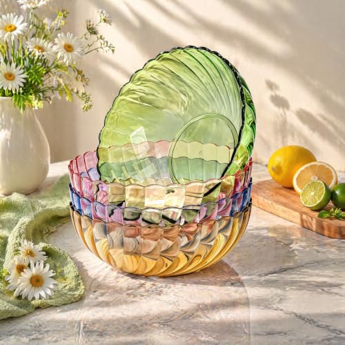 4 Pack Plastic Serving Bowls - 74oz Salad & Snack Bowls, Break-Resistant, Multicolor