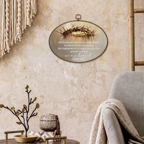 Crown Oval Wall Art Decor - Religious Bible Verse Canvas for Church & Home
