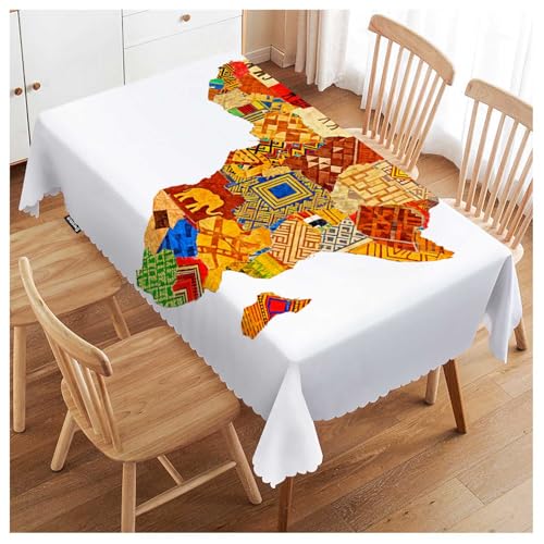 Africa Map Tablecloth 52x70 Inch Rectangular Polyester Table Cover for Indoor Outdoor Dining