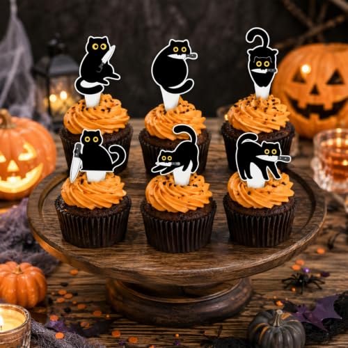 36pcs Black Cat Cupcake Toppers Set for Parties and Celebrations