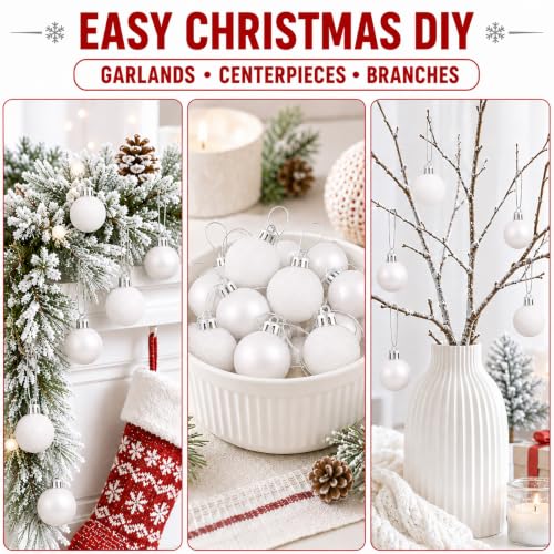 White Christmas Tree Ornaments Set - 24 Small 1.57 Inch Holiday Decorations