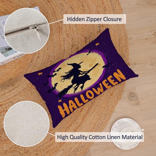20 x 12 Inch Halloween Pillow Covers Set of 4 Pumpkin Ghost Witches Cushion Cases - Black Purple