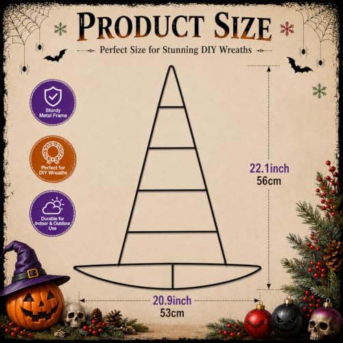 8 Pieces Witch Hat Wreath Frames - 20.9 x 22.1 Inch Halloween Decoration Set