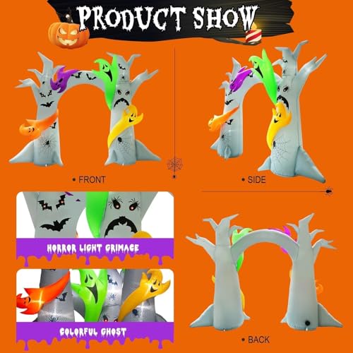 14FT Halloween Inflatable Ghost Tree Arch with 15 LEDs for Outdoor Yard Decoration