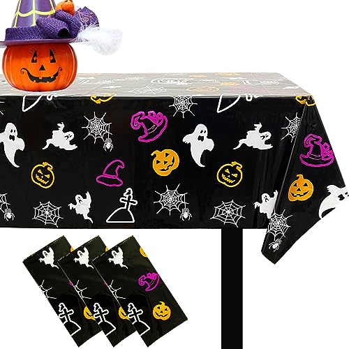 Halloween Spider Web Tablecloth Set - 3 Pack 54x108 Inch Plastic Cover for Party Decorations