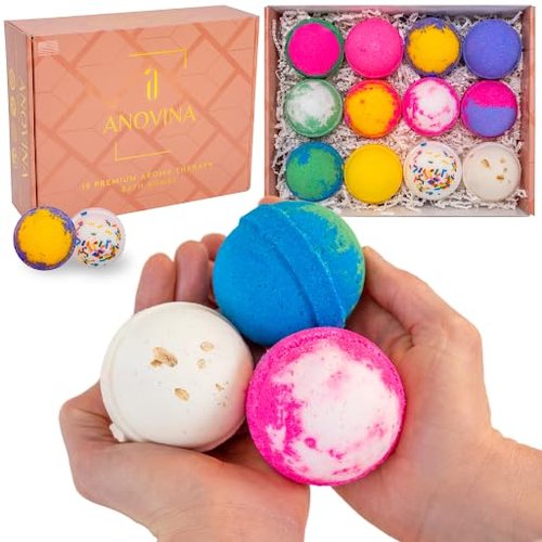 Anovina Bath Bombs for Women & Men – Natural, Non-Toxic & Organic Bath Bomb Gift Set – Relaxing Spa Fizzies for Sensitive Skin – Handmade Bath Bombs Set for Adults, Kids & Holiday Gifts