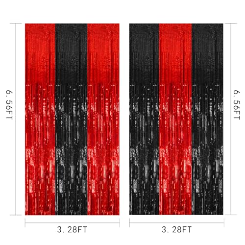 Black Red Foil Fringe Curtain Party Backdrop - 10 Pack, 39.4 x 78.7 inches