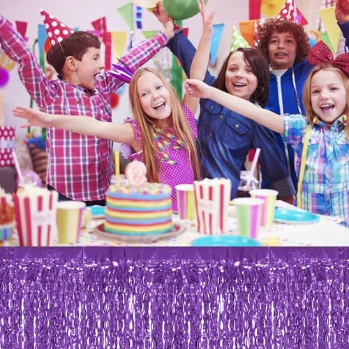 Light Purple Wavy Metallic Tinsel Fringe Table Skirt for Rectangle Tables Party Decor