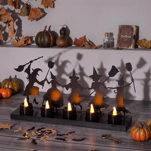 Bucherry Halloween Dancing Witches Metal Candle Holder with LED Decor - Variation of Dancing Witches