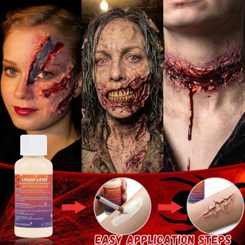 Halloween Special Effects Makeup Kit - Set 3 with Scar Wax Blood Gel & Tools