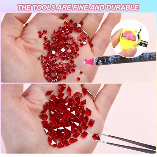Red Nail Rhinestones Kit - Multi Shapes & Sizes for Manicure & Craft Decoration