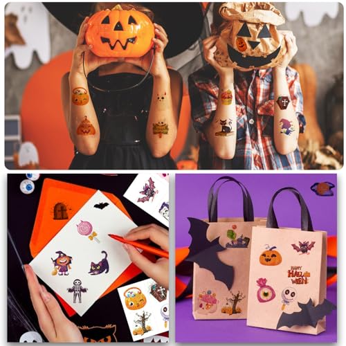 96-Piece Glitter Halloween Temporary Tattoos for Kids, Ghosts Pumpkins Spiders