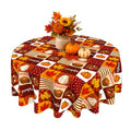 Fall Round Tablecloth 60x60 Inch Thanksgiving Pumpkin Decor with Variation Red Brown Yellow