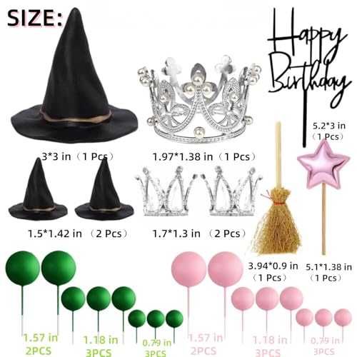 Witch Cake Topper Set with Hats Crowns Brooms & Ball Decorations for Halloween & Birthday Parties