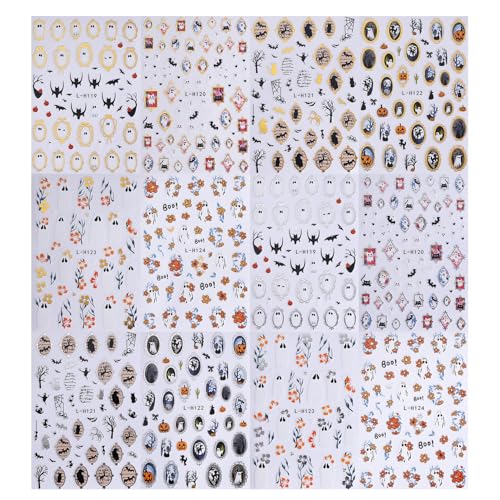 Halloween Ghost Nail Art Stickers Decals - 12 Sheets Spooky & Cute Designs for Manicure DIY
