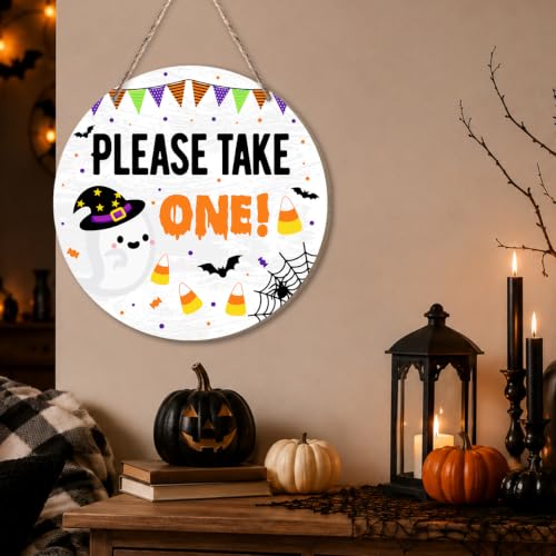 Reversible Halloween Please Take One/Out of Candy Sign - Door Decor for Home & Porch - Variation 01