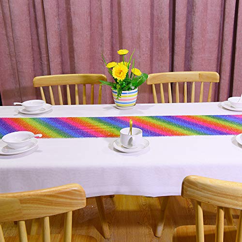 Rainbow Sequin Table Runner 12x71 Inches for Weddings Parties Holiday Decor