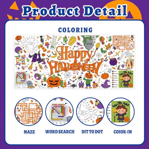 Halloween Coloring Poster Table Cover - 71 x 31.5 Inches - Actilize