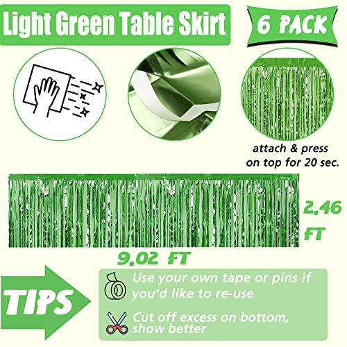 Light Green Metallic Foil Fringe Table Skirt Banner for Party Decorations - 6 Pack