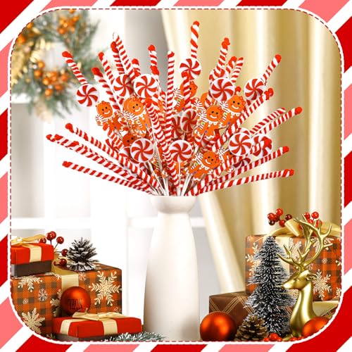 12 Pcs Gingerbread Candy Cane Christmas Tree Picks - Gingerbread Man Variation