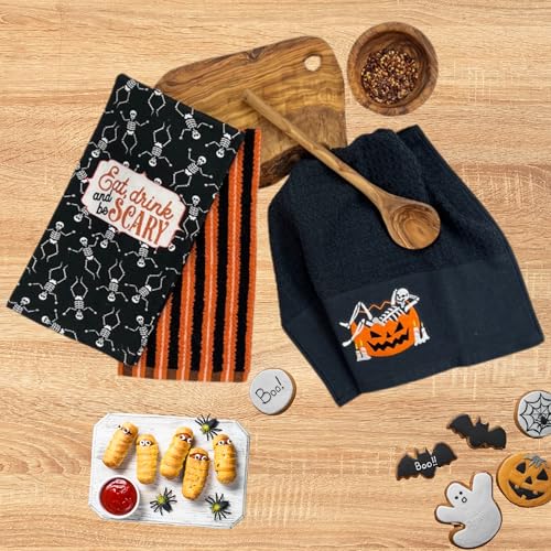 Serafina Home Skeleton Halloween Kitchen Towels Set - Skelly Bath Variation