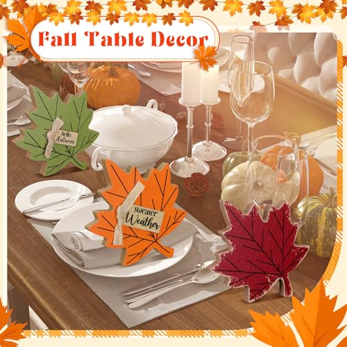 Thanksgiving Wood Decor Maple Leaf Sign Set - Fall Centerpiece & Tiered Tray Decorations