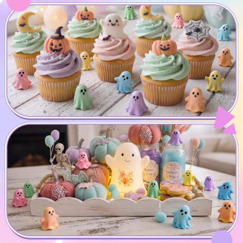 Halloween Mini Resin Ghost Figurines Set - Pastel Tiny Decor Collectibles