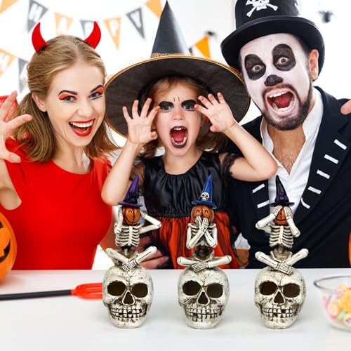 Halloween Skeleton Pumpkin Figurine Set of 3 - See Speak Hear No Evil Decor