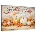 Fall Wall Art Pumpkin & Maple Leaves Canvas Decor - 48 x 32 Inches - Rustic Autumn Home Decor - Pumpkin-2 Variation