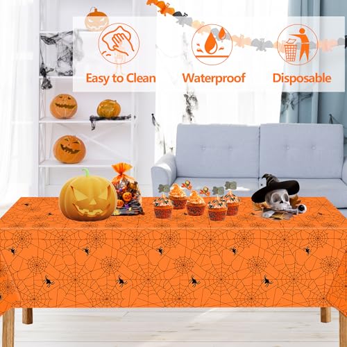 Halloween Spider Web Tablecloth Set - 3 Pack, Orange Black Purple, 54x108 Inches, Spider Web Design, Waterproof, Party Decor - Variation of Halloween Spiderweb