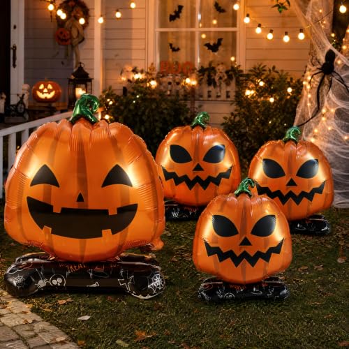 Halloween Pumpkin Foil Balloons Set - 4pcs Large & Small Decorations