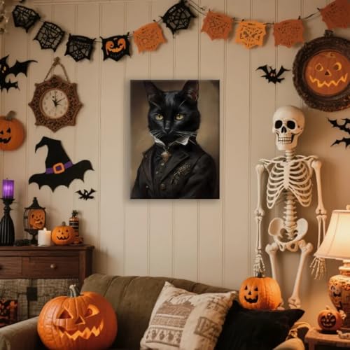 Black Cat Canvas Wall Art Poster - Gothic Home Decor, 11.5x15 Inch - Variation C001