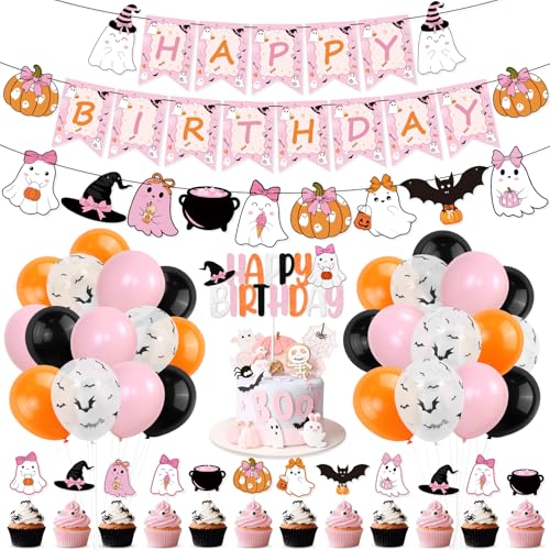 Halloween Birthday Decorations Kit with Banners, Balloons & Cake Toppers