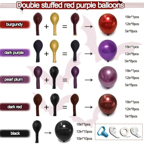 Balloon Arch Kit Dark Purple Red Burgundy Black Pearl Plums for Parties - Variation of Purple Black Burgundy