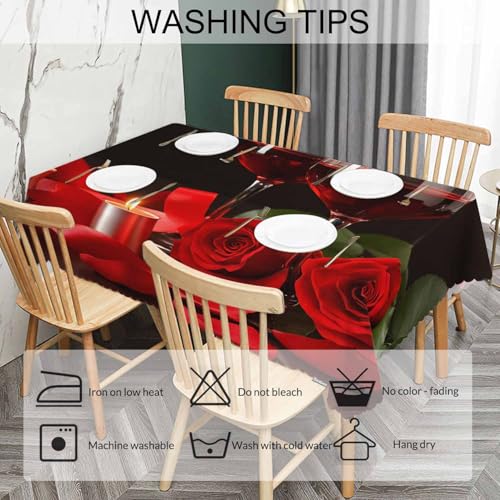 Rectangular Wine Table Cloth 70 x 52 Inches Red Rose Wipeable Table Cover for Indoor Outdoor Dining & Events