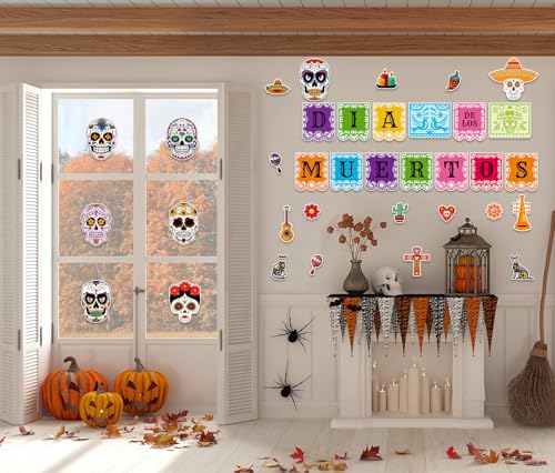 Day of the Dead Sugar Skull Decorations Set for Halloween & Mexican Fiesta Classroom & Party