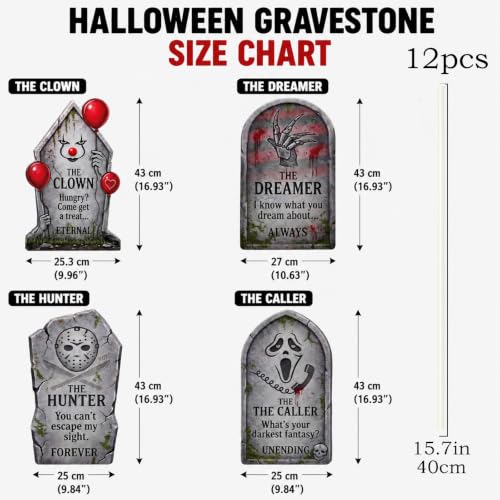 Halloween Tombstone Yard Signs Set - 4 Pack, 16.9 Inch Creepy Graveyard Decor