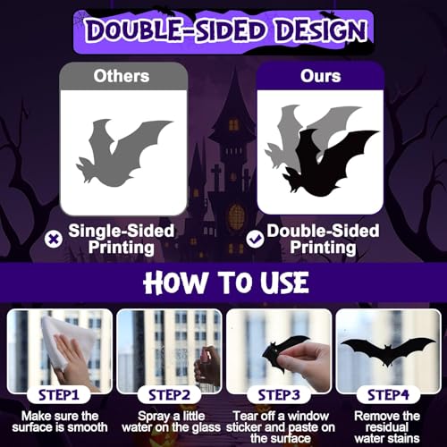 Large Halloween Window Clings - Witch & Bat Silhouette Decals for Glass, Reusable & Scary Decorations