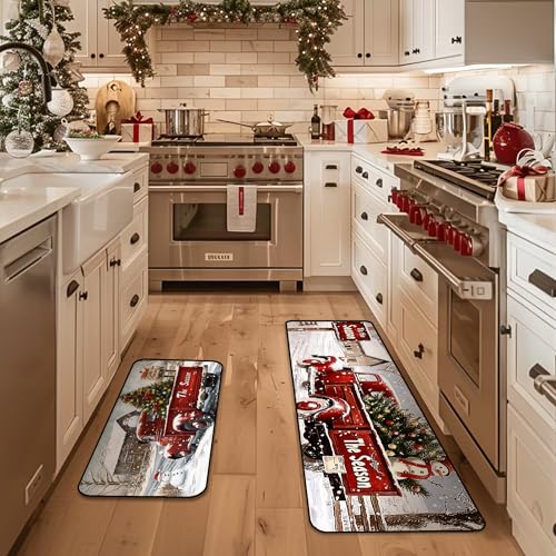 Christmas Kitchen Rugs Set with Non-Slip Washable Mat and Mouse Pad - Holiday Home Decor